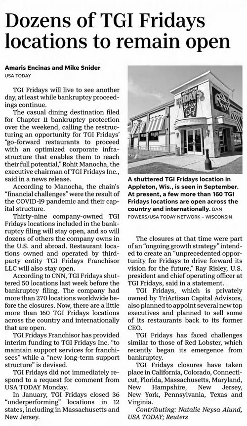 TGI Fridays - Detroit Free Press 2024 11 06 A11