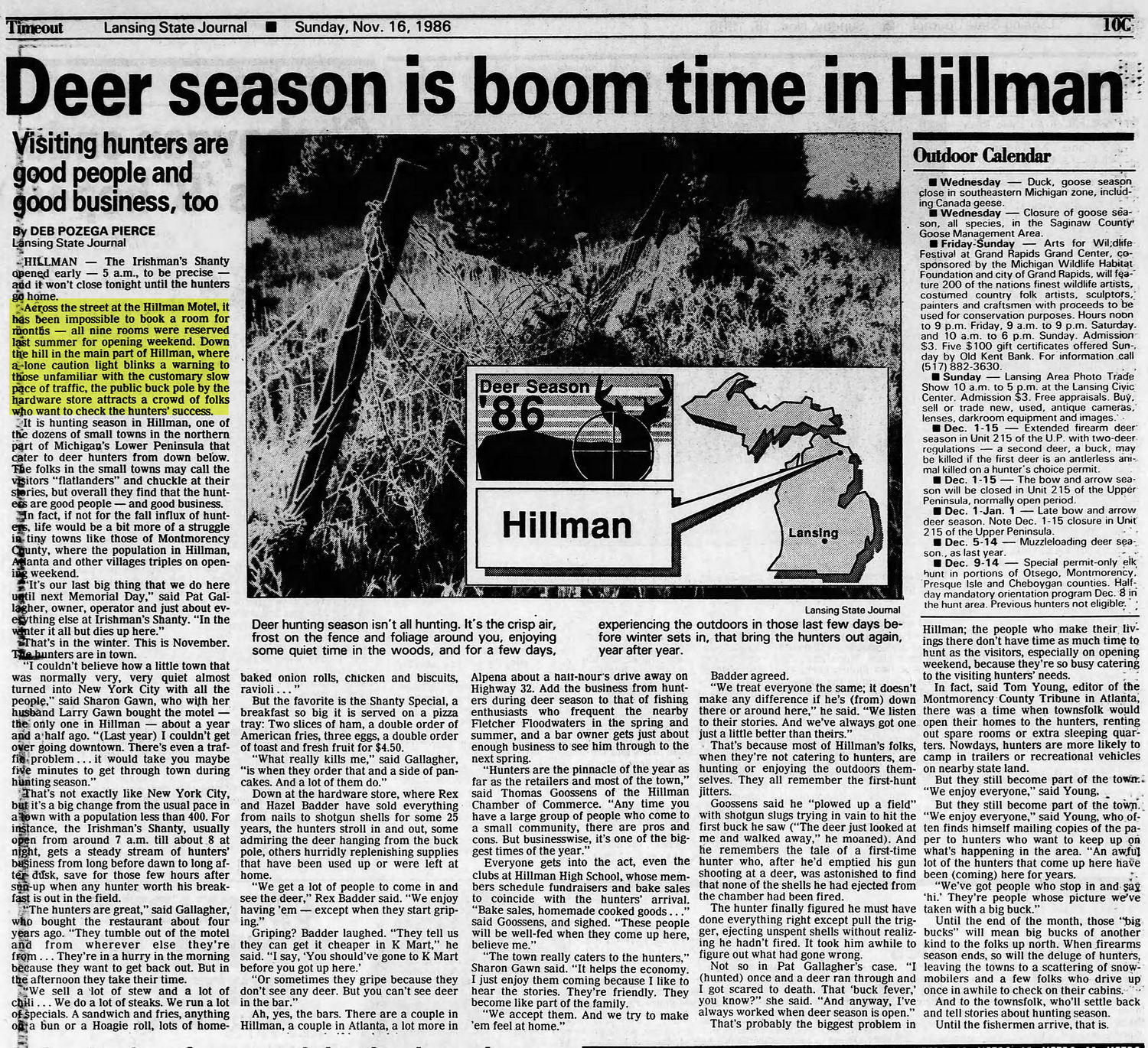 Hillman Motel - Lansing State Journal Sun  Nov 16  1986 
