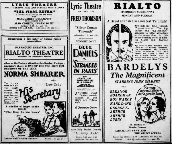 Lyric Theatre - The Escanaba Daily Press Sun Sep 4 1927